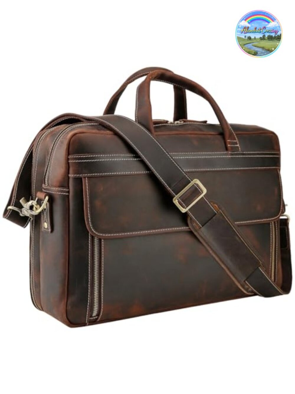 Full Grain Cowhide Leather 17" Laptop Briefcase Business Messenger Bag